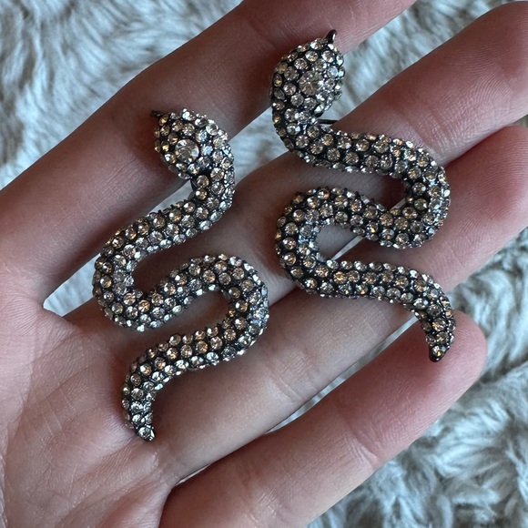NEW ZARA SNAKE EARRINGS SILVER METAL RHINESTONE CRYSTAL SPARKLE GLITTER Party - Picture 5 of 6